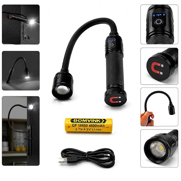 Lanterna Magnética Flexível Recarregável Led 430 Lúmens com Zoom