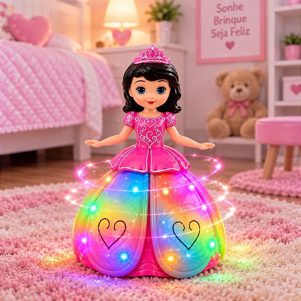 Princesa Dançante Bate e Volta com Luz Som e Música Rosa