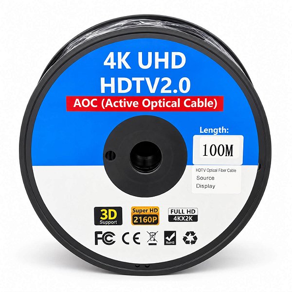Cabo HDMI Óptico Ativo 100 Metros 4K Fibra Óptica 18Gbps com HDR
