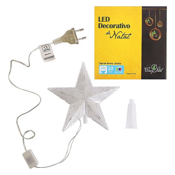 Estrela Ponteira para Árvore de Natal com Led Colorido 127V 15cm