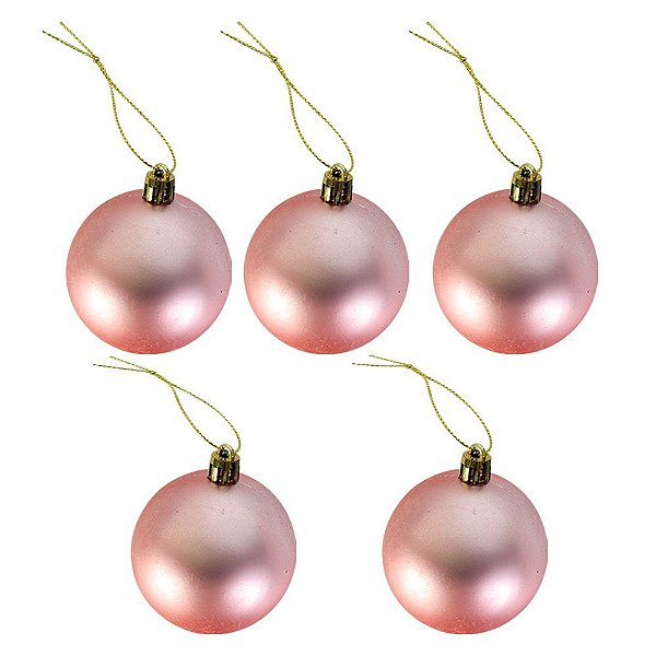 Kit 40 Enfeites de Natal com Bolas Estrela e Pérolas Dourado e Rose