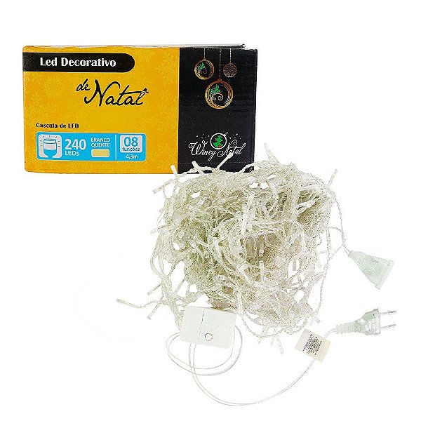Cascata de Natal 240 Leds Branco Quente 4,3 Metros 220V com 8 Funções