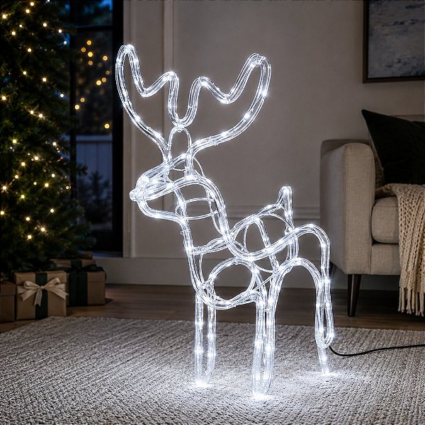 Rena de Natal com 112 Leds Branco Frio 127V 45cm Decorativa