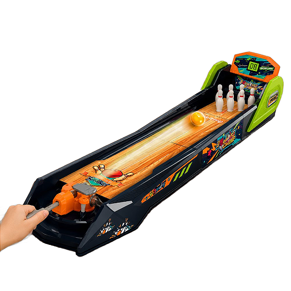 Jogo de Boliche Infantil Arcade com Luz Som Lançador e 15 Peças