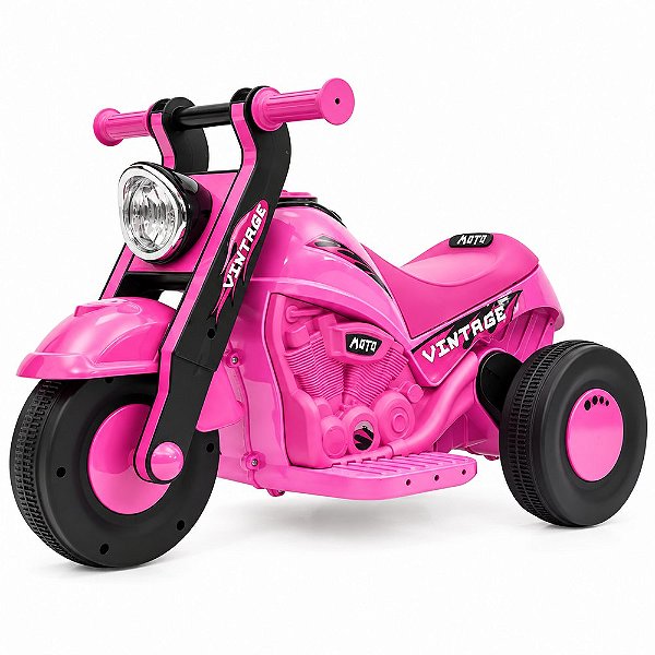 Moto Elétrica Infantil Vintage 6V Rosa com Farol Led Som e Pedal