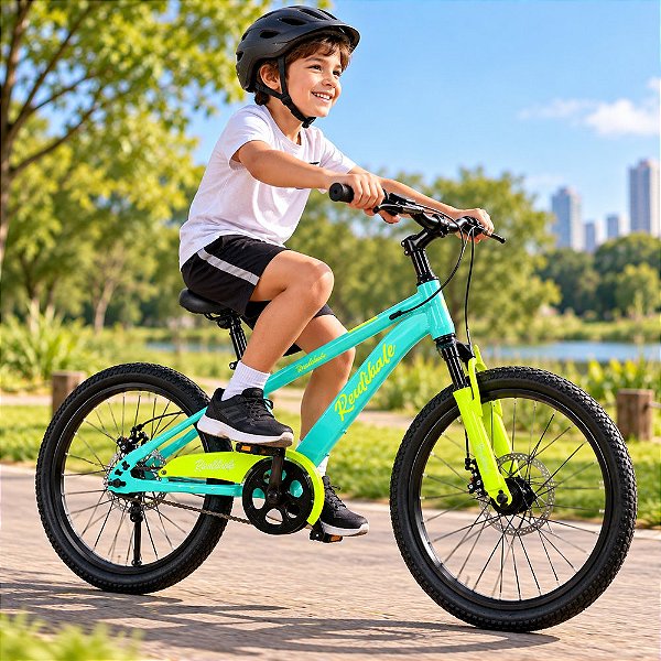 Bicicleta Infantil Aro 20 MTB Verde com Freio a Disco Dianteiro e Traseiro