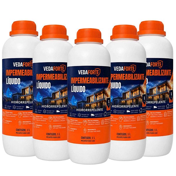 Kit 5 Impermeabilizantes Hidrorrepelentes 1 Litro para Uso Interno e Externo