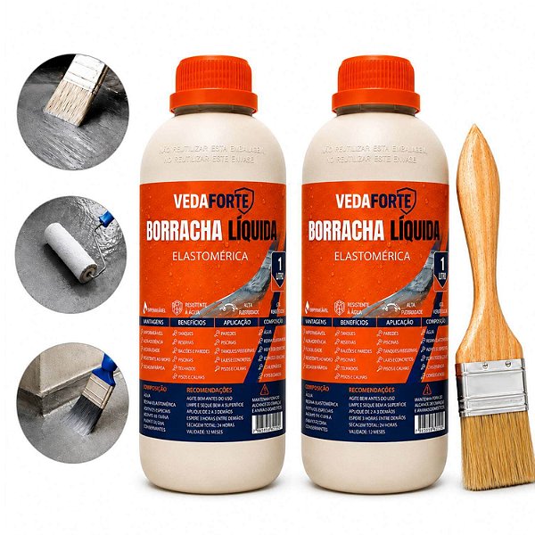 Kit 2 Borrachas Líquidas Veda Forte 1 Litro com Pincel 2 Polegadas
