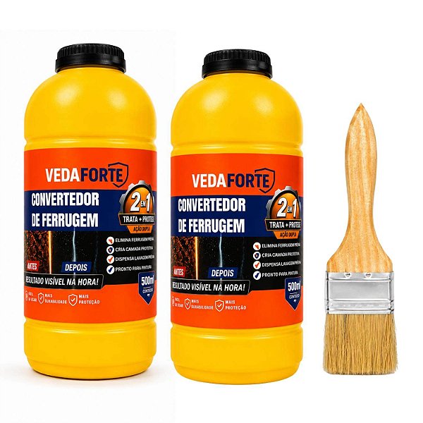 Kit 2 Convertedores de Ferrugem Veda Forte 500ml com Pincel 2 Polegadas