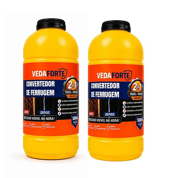 Kit 2 Convertedores de Ferrugem Veda Forte 500ml Trata e Protege