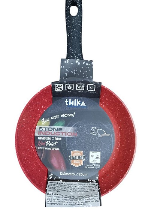 Frigideira 20cm Antiaderente Stone para Indução e Gás Vermelha