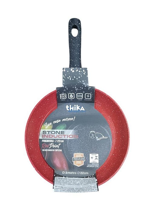 Frigideira 22cm Antiaderente Stone para Indução e Gás Vermelha