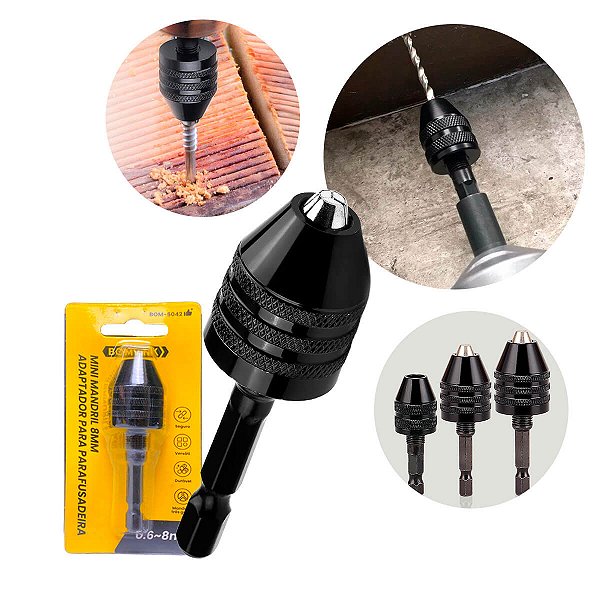 Mini Mandril Adaptador 0,6 a 8mm para Parafusadeira com 3 Garras