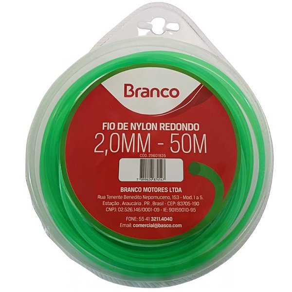 Fio Nylon Roçadeira Redondo Verde 2mm Branco Rolo 50 Metros
