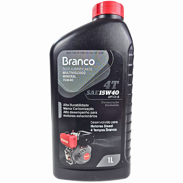 Óleo Lubrificante Mineral 15W40 Motor 4 Tempos 1L Branco