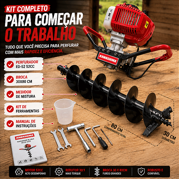 Perfurador De Solo 52cc Kawashima Com Broca 30 Cm
