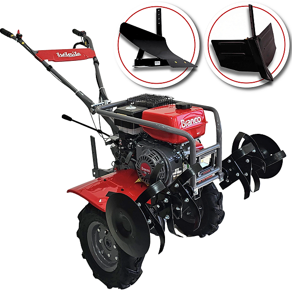 Motocultivador 7,5HP Reduzido Branco com Arado e Sulcador