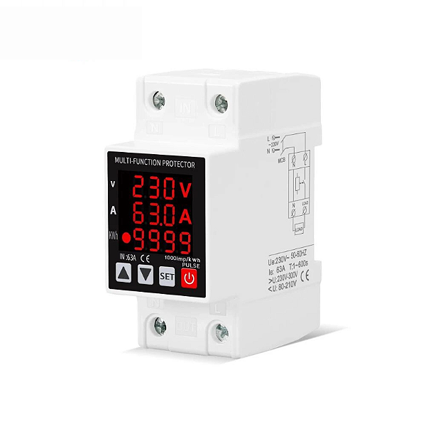 Relé Protetor SUB e SOBRE Tensão/Corrente Ac 63a 230v, - Volt,Amp,Wat