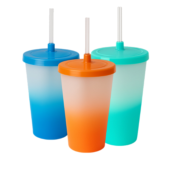 Copos Twister com Tampa e Canudo - Cores Degradê  400ml - Kit Com 50