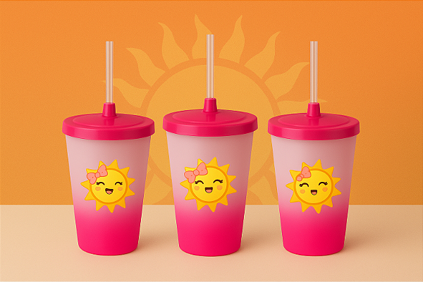 Copos Twister com Tampa e Canudo Personalizado  - Cores Degradê  400ml - Kit Com 50