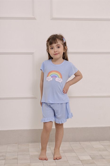 Pijama Feminino Infantil - Estampado Nuvem - Malha - Lilás - N°8