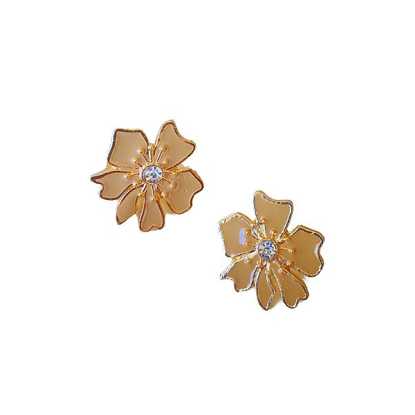 Brincos Florais Radiantes Resinado e Folheado a Ouro