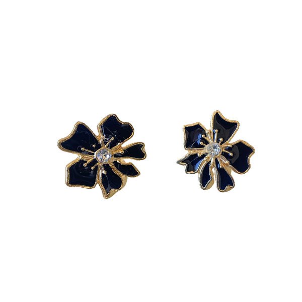 Brincos Resinados Flor de Luxo com Strass Folheado a Ouro