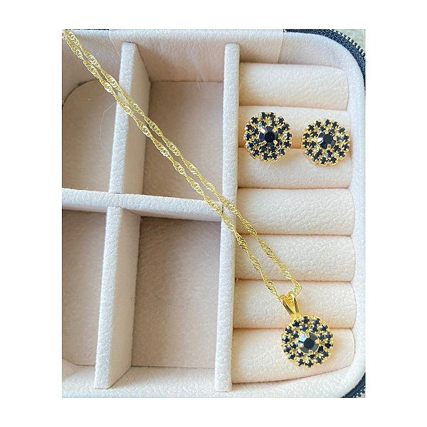 Conjunto Colar e Brincos Eclipe Dourado Folheado a Ouro