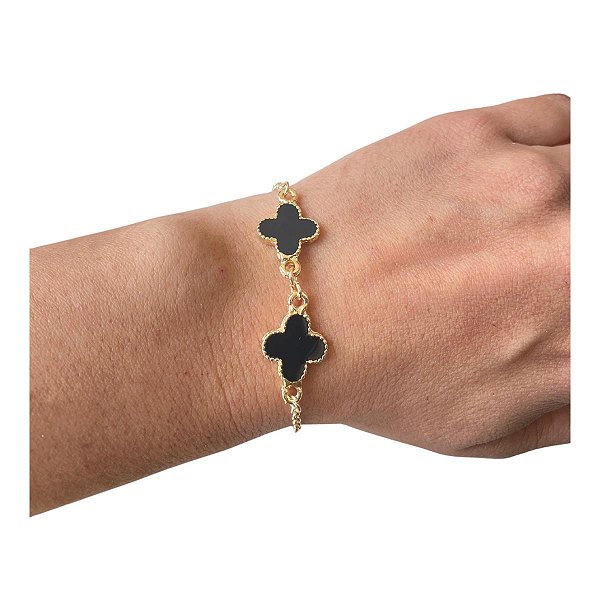 Pulseira Trevo Resinado Folheado a Ouro