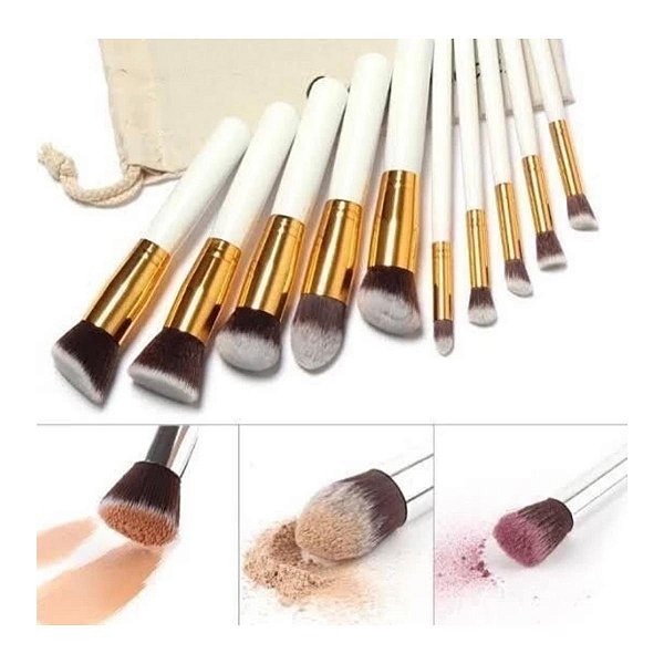 Kit Pincel Kabuki para Maquiagem com 10 pincéis