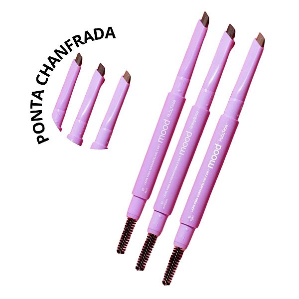 Lápis de Sobrancelhas 2 em 1 Ponta Chanfrada com escovinha Mood Ruby Rose