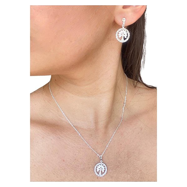 Conjunto Árvore da Vida Folheado à Prata