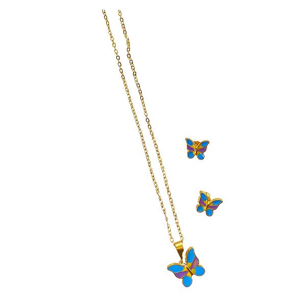 Conjunto Infantil Borboleta Encantada Folheado a Ouro