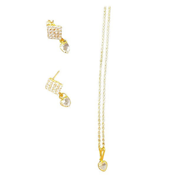 Conjunto Coração Brilhante Folheado a Ouro