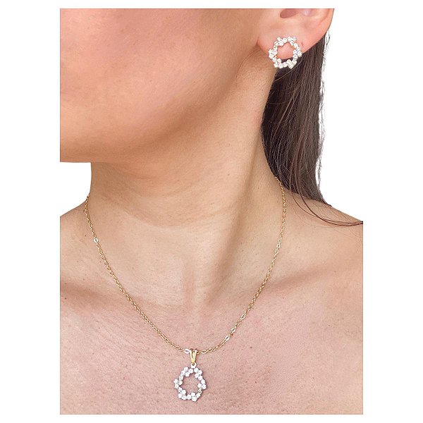 Conjunto Colar e Brincos Eclipse Lunar Folheado a Ouro
