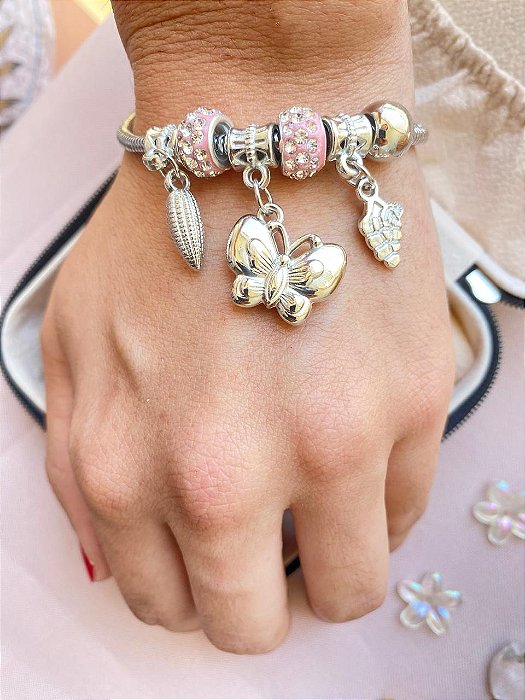 Pulseiras com Berloques Rosa Claro