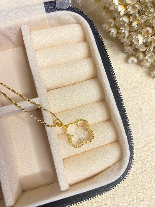 Colar Trevo de Cristal Folheado a Ouro