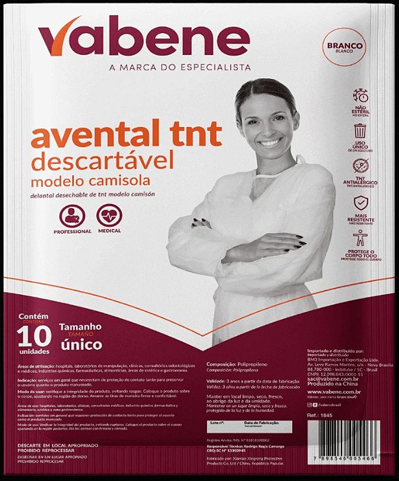 Avental Tnt Manga Longa Vabene / Unid