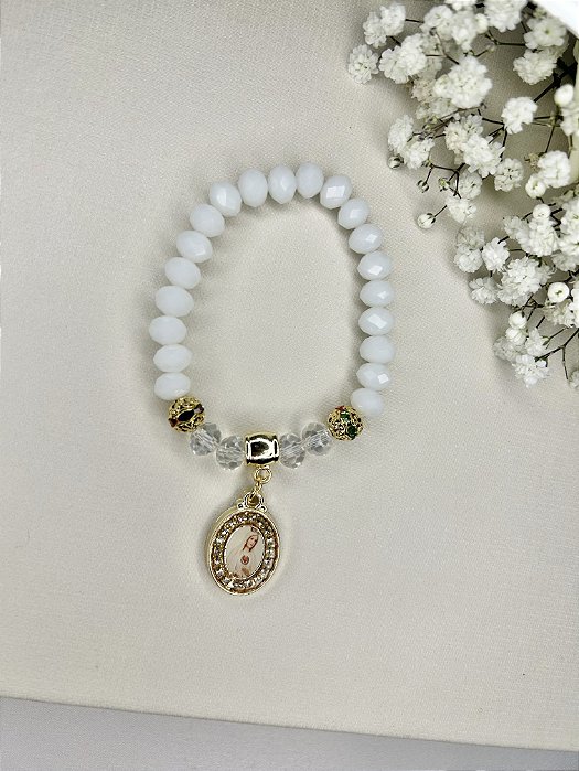 Pulseira Cristal com pingente Nossa Senhora de Fatima