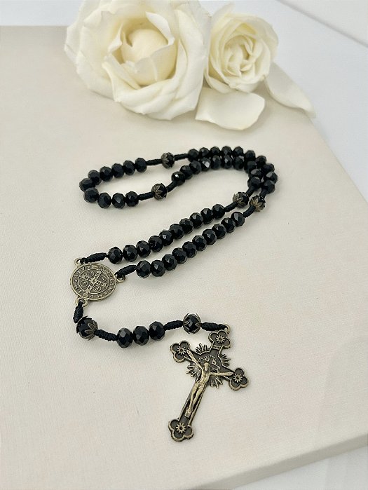 Terço São Bento Cristal Preto