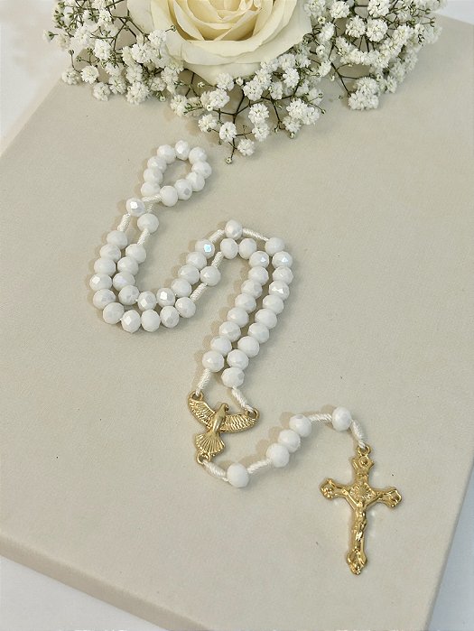 Terço Cristal Espírito Santo Branco