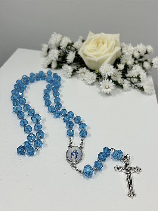 Terço Nossa Senhora das Graças Cristal Turquesa