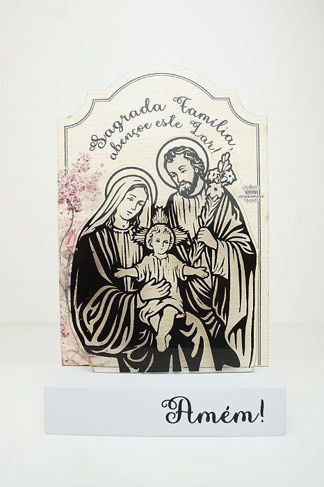 Placa em Madeira  com acrílico Sagrada Família