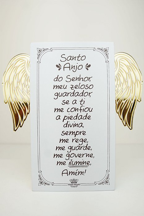 Placa de Mesa com Asas Douradas - Santo Anjo