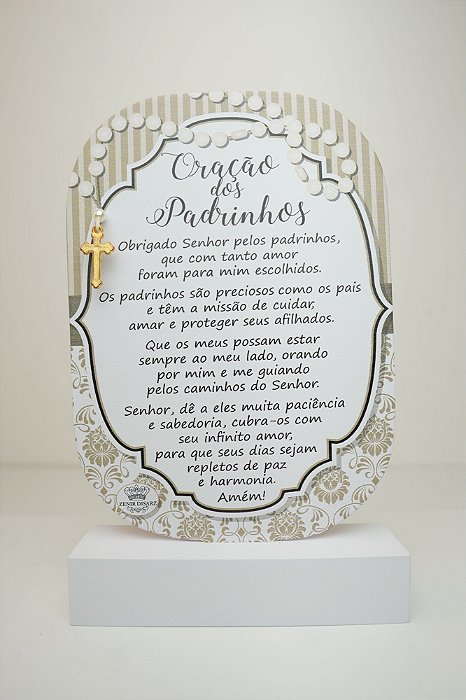 Madeirinha de mesa decorativa Oração dos Padrinhos bege