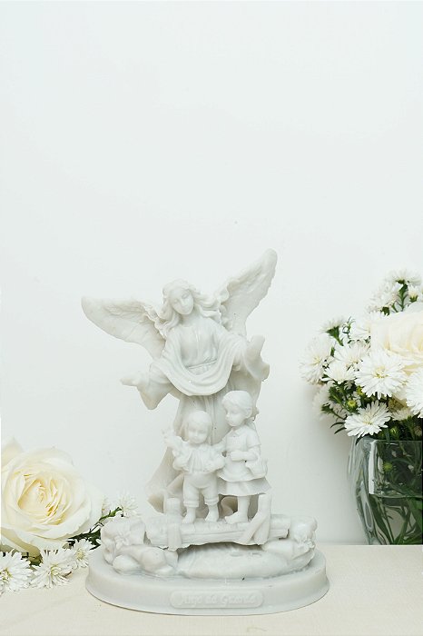 Anjo da Guarda Afeto Resina Branca 16 cm