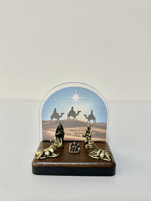 Mini Presépio de Natal oval madeira com acrílico