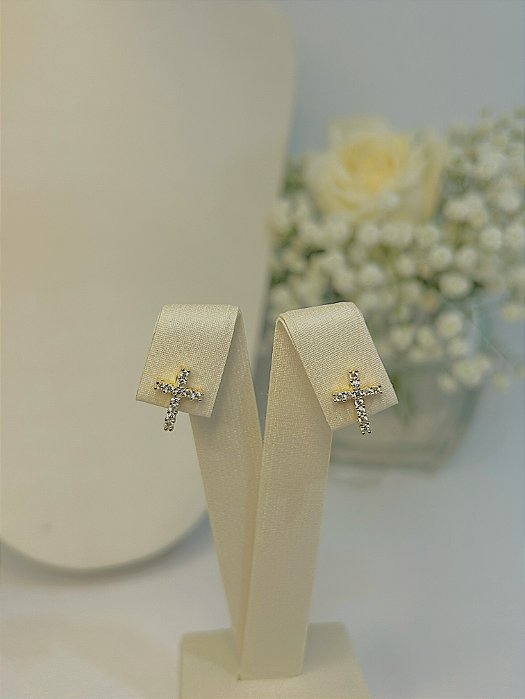 Brinco Semijoia Cruz com Strass Feminino