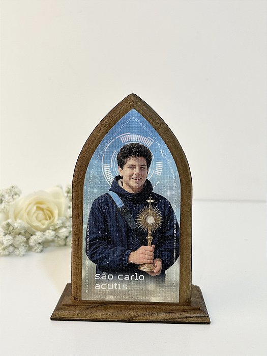 Capelinha Madeira São Carlo Acutis Decorativa