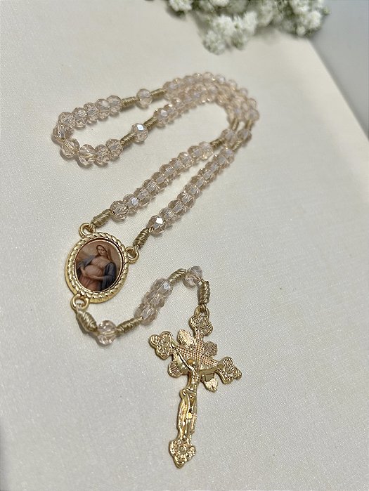 Terço de Bolso Nossa Senhora Grávida em Cristal 6mm